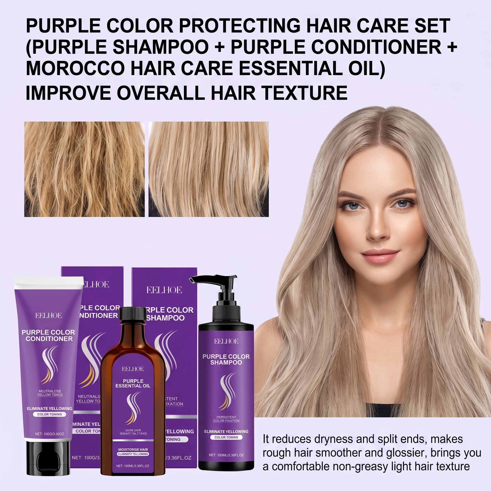 Hair Care Serum - Paarse Shampoo Set met Conditioner, Haar