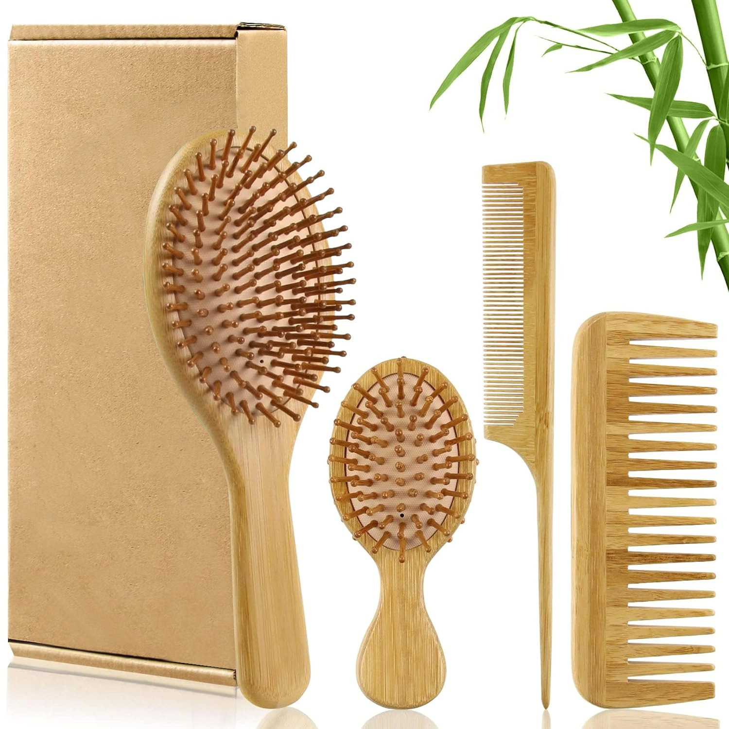 Detangling Wide Comb - Bamboe Haarborstel- en Kamset voor Vrouwen